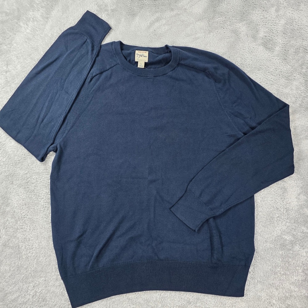 J.Crew Pima Cotton Crewneck Sweater Navy Blue Large CP719 Quiet Luxury Coastal